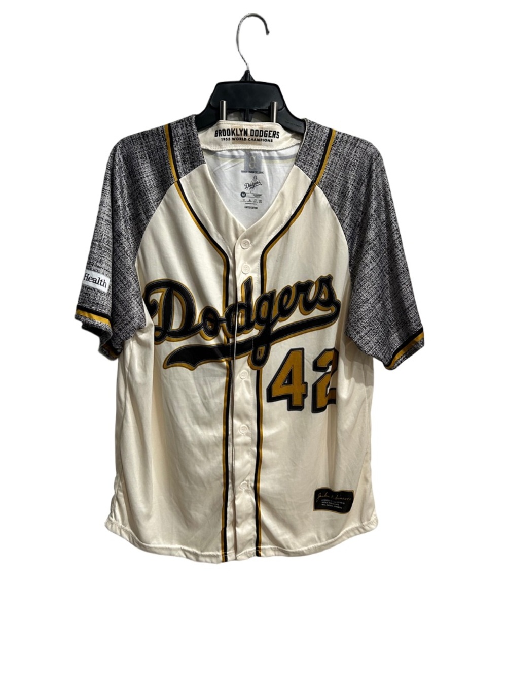 Dodgers SGA Jackie Robinson Cream & Gray Classic Button-Front Baseball Jersey